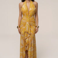 « Paradis Doré » — Robe Longue Tropicale, Jaune