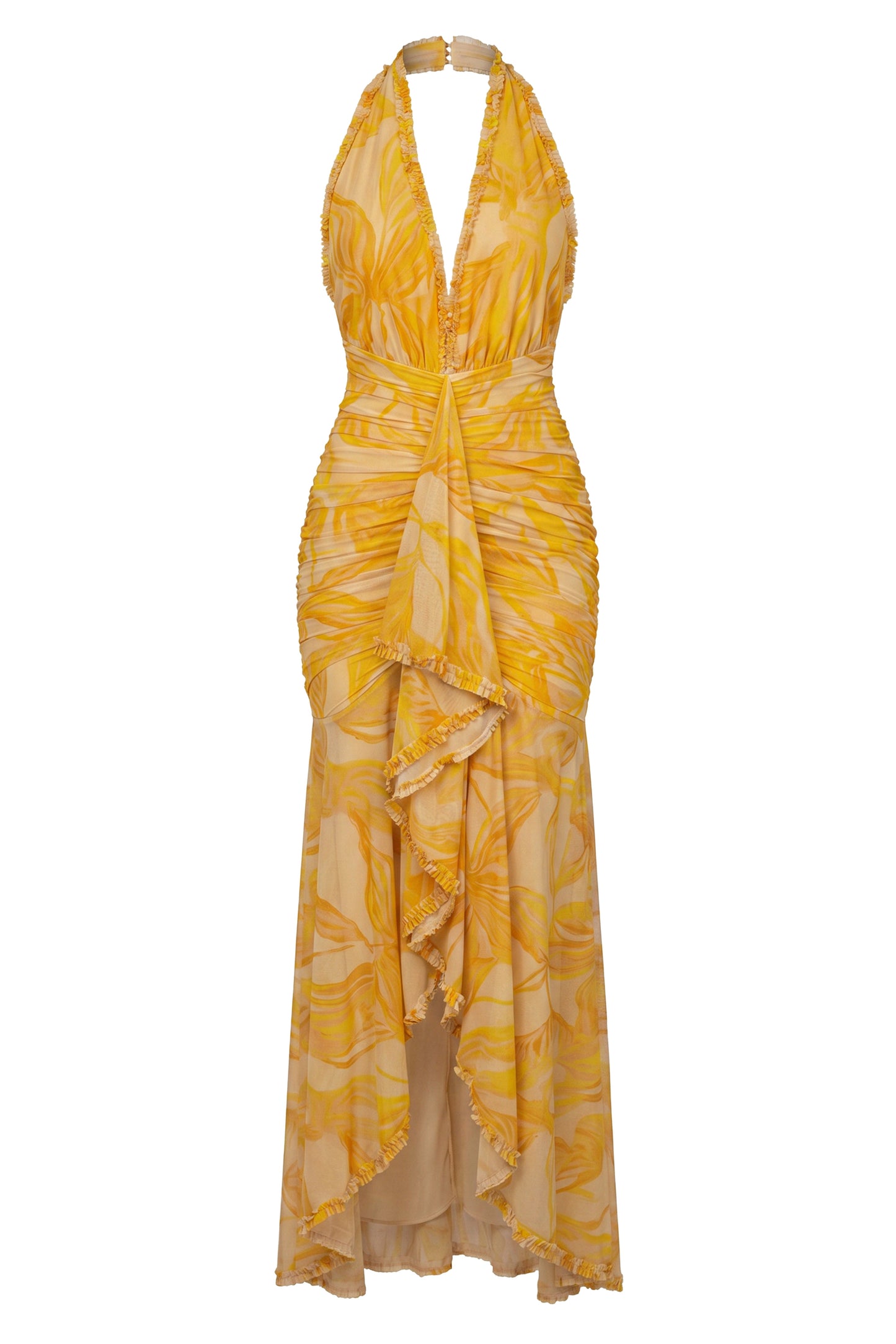 « Paradis Doré » — Robe Longue Tropicale, Jaune