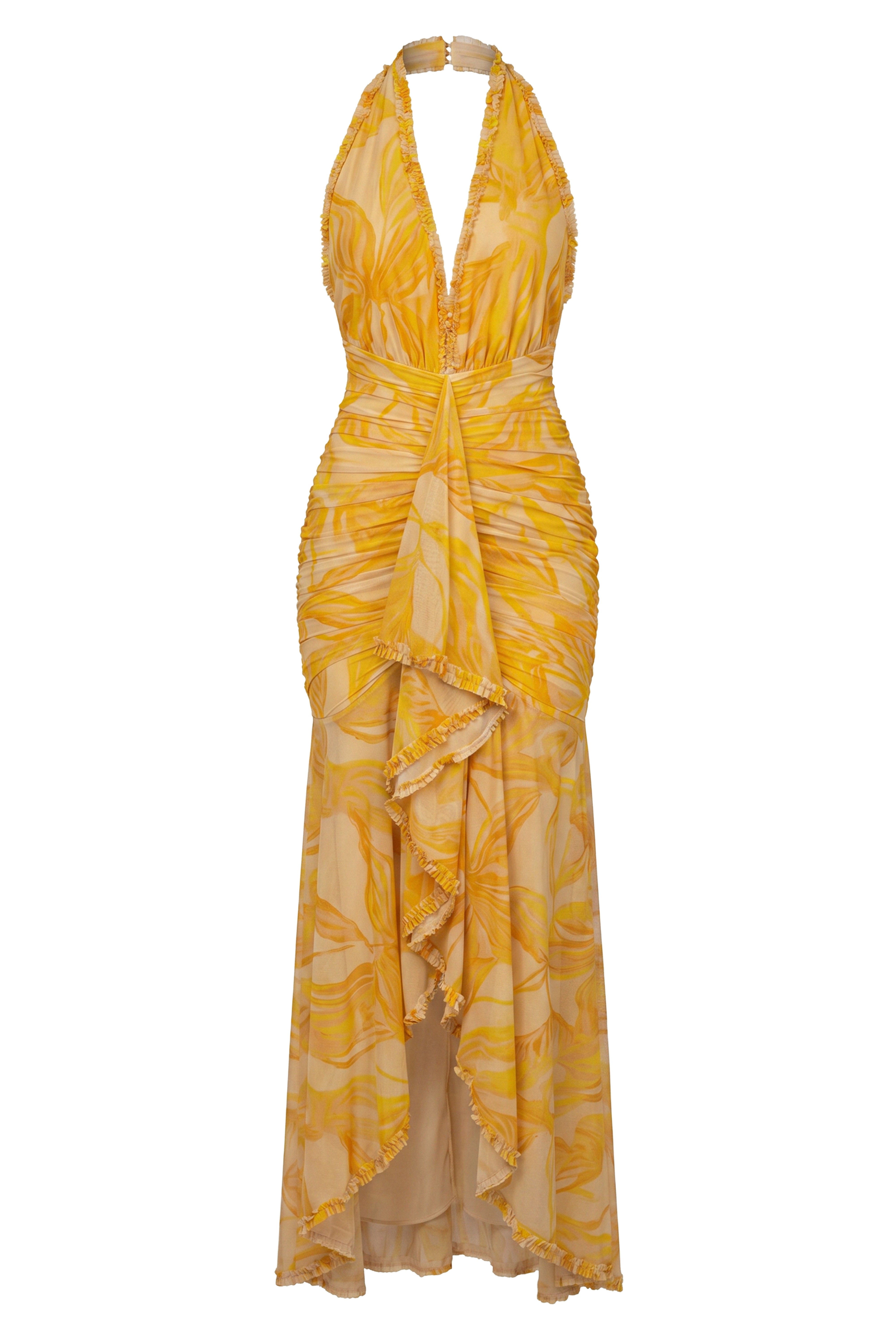« Paradis Doré » — Robe Longue Tropicale, Jaune