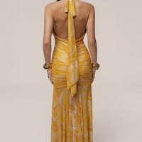 « Paradis Doré » — Robe Longue Tropicale, Jaune