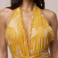 « Paradis Doré » — Robe Longue Tropicale, Jaune