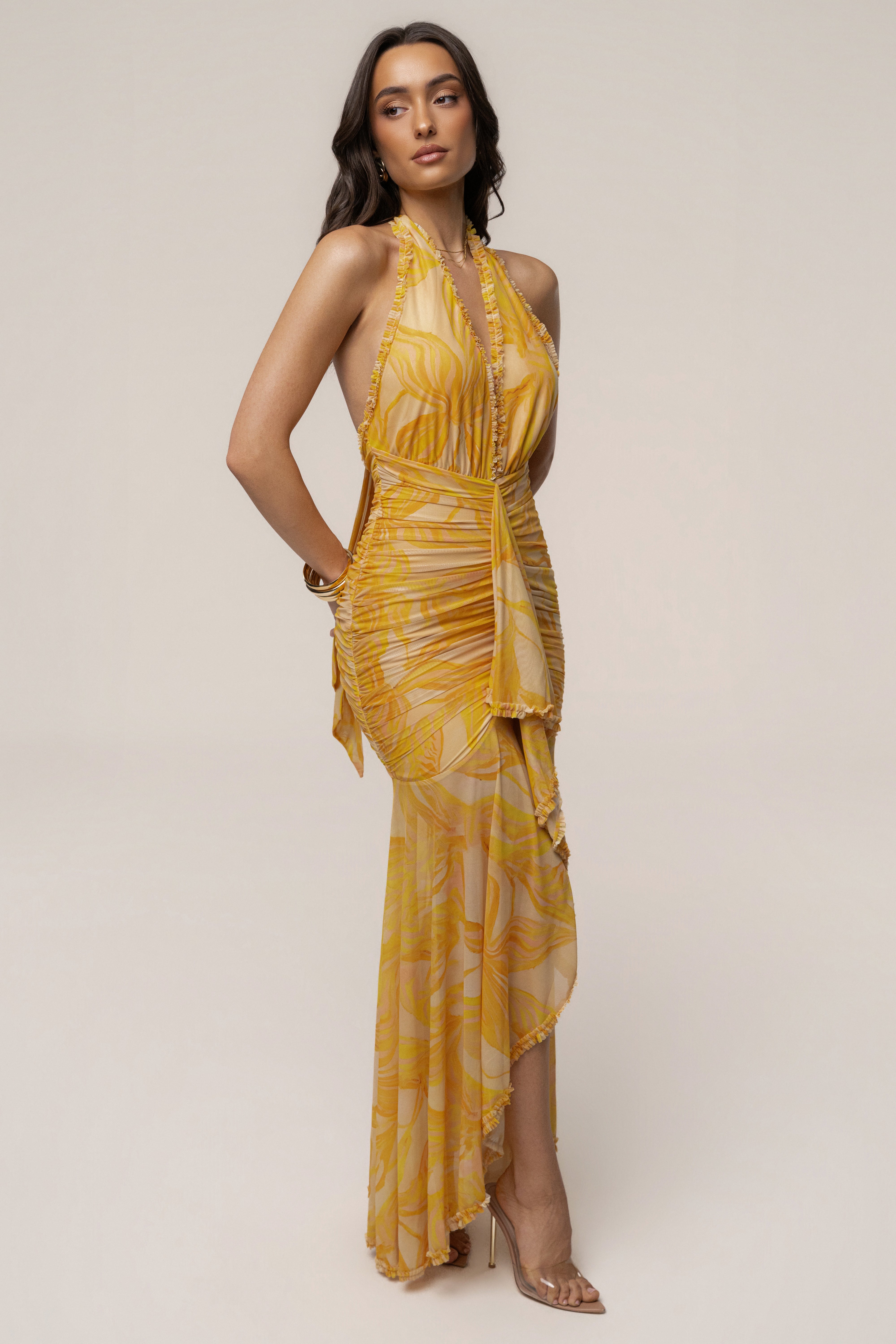 « Paradis Doré » — Robe Longue Tropicale, Jaune