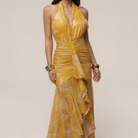 « Paradis Doré » — Robe Longue Tropicale, Jaune