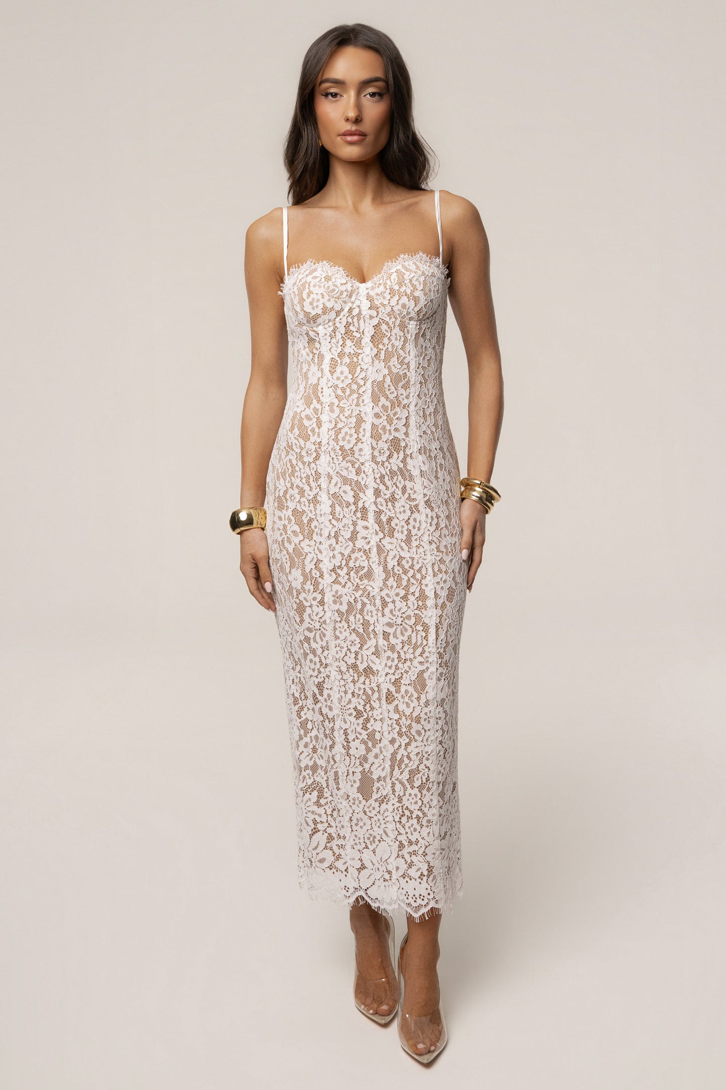 « Chant du Cœur » — Robe Mi-Longue Corset en Dentelle, Blanc