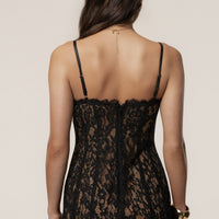 « Chant du Cœur » — Robe Mi-Longue Corset en Dentelle, Noir
