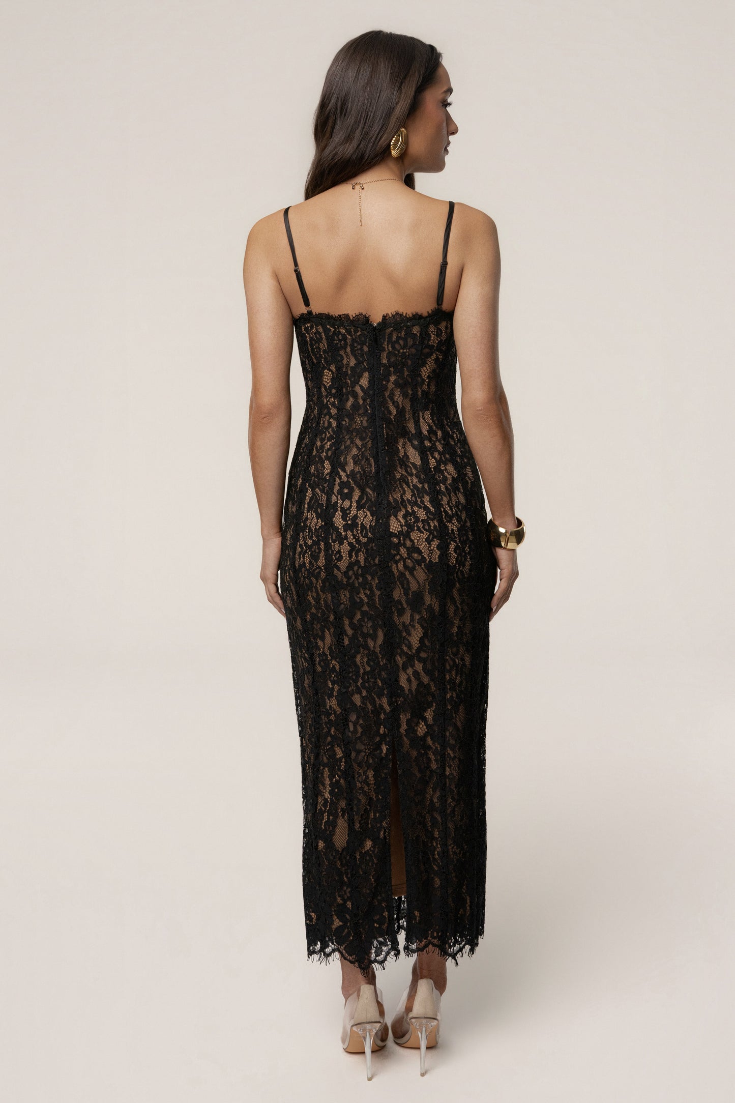 « Chant du Cœur » — Robe Mi-Longue Corset en Dentelle, Noir