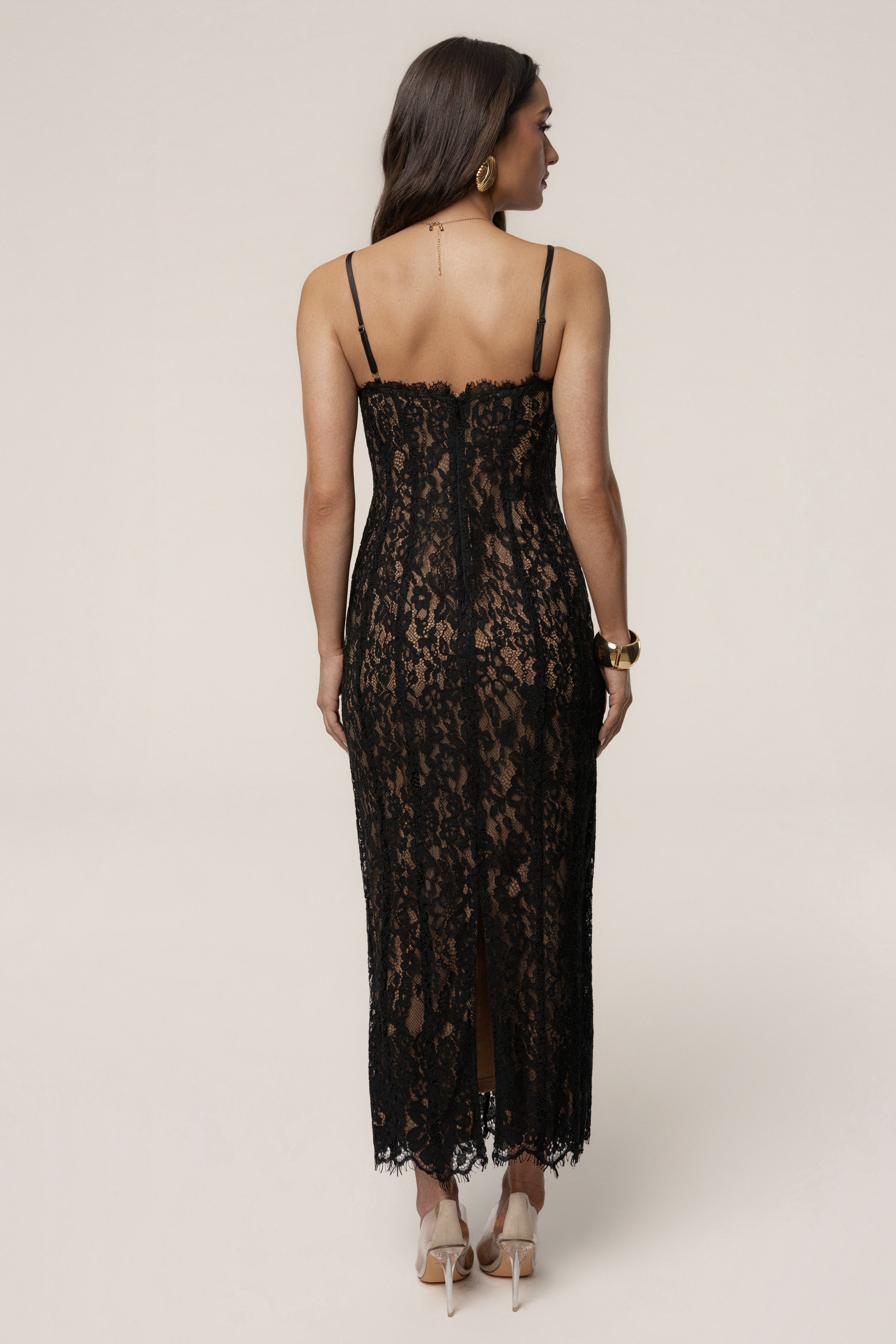 « Chant du Cœur » — Robe Mi-Longue Corset en Dentelle, Noir
