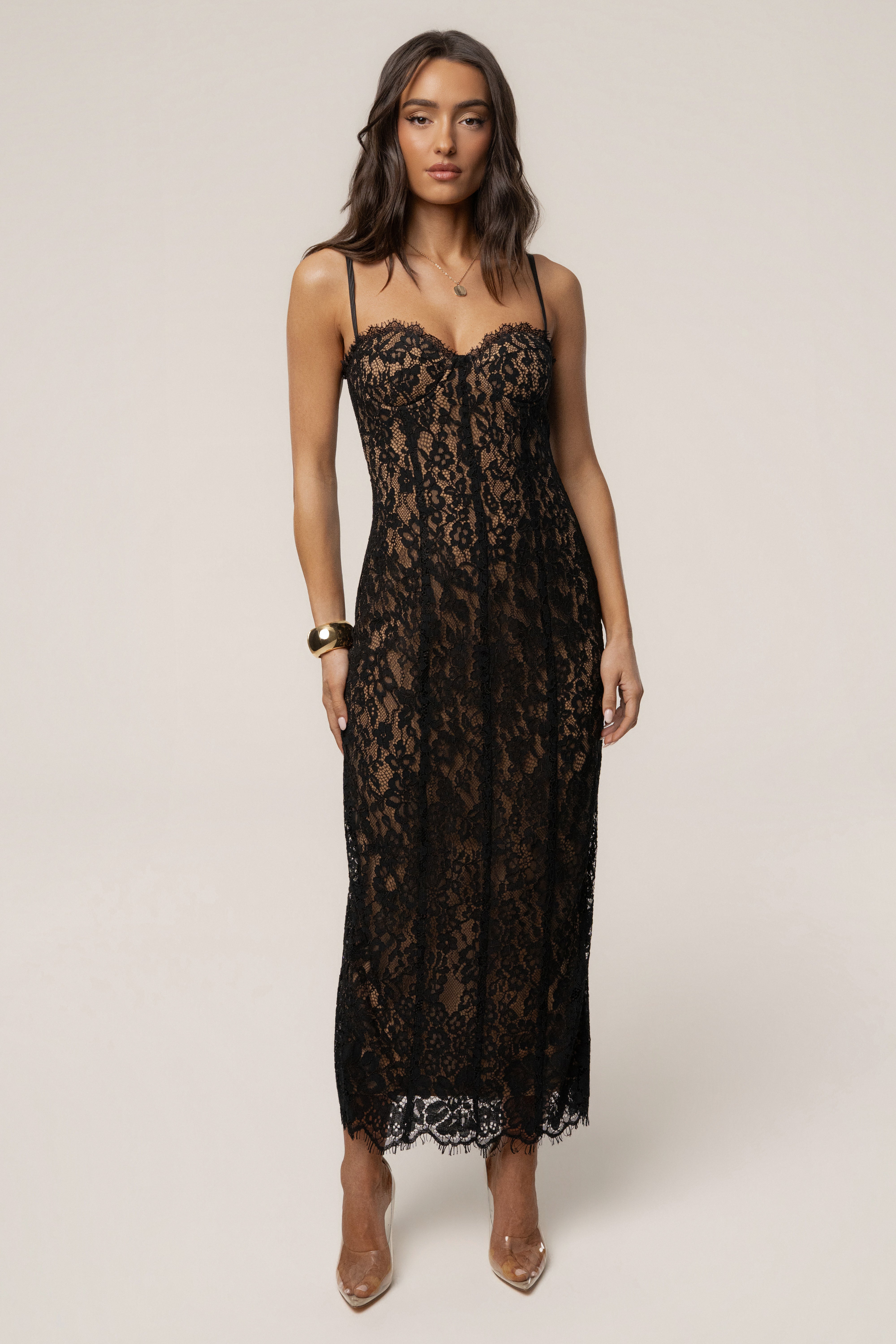 « Chant du Cœur » — Robe Mi-Longue Corset en Dentelle, Noir