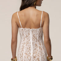« Chant du Cœur » — Robe Mi-Longue Corset en Dentelle, Blanc