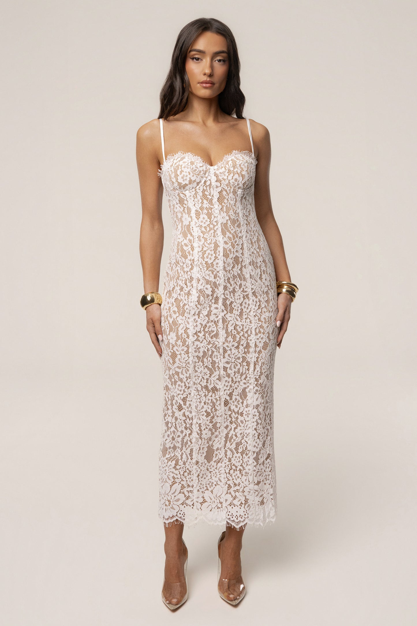 « Chant du Cœur » — Robe Mi-Longue Corset en Dentelle, Blanc