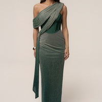 « Céleste » — Robe Longue Drapée Bandage, Vert
