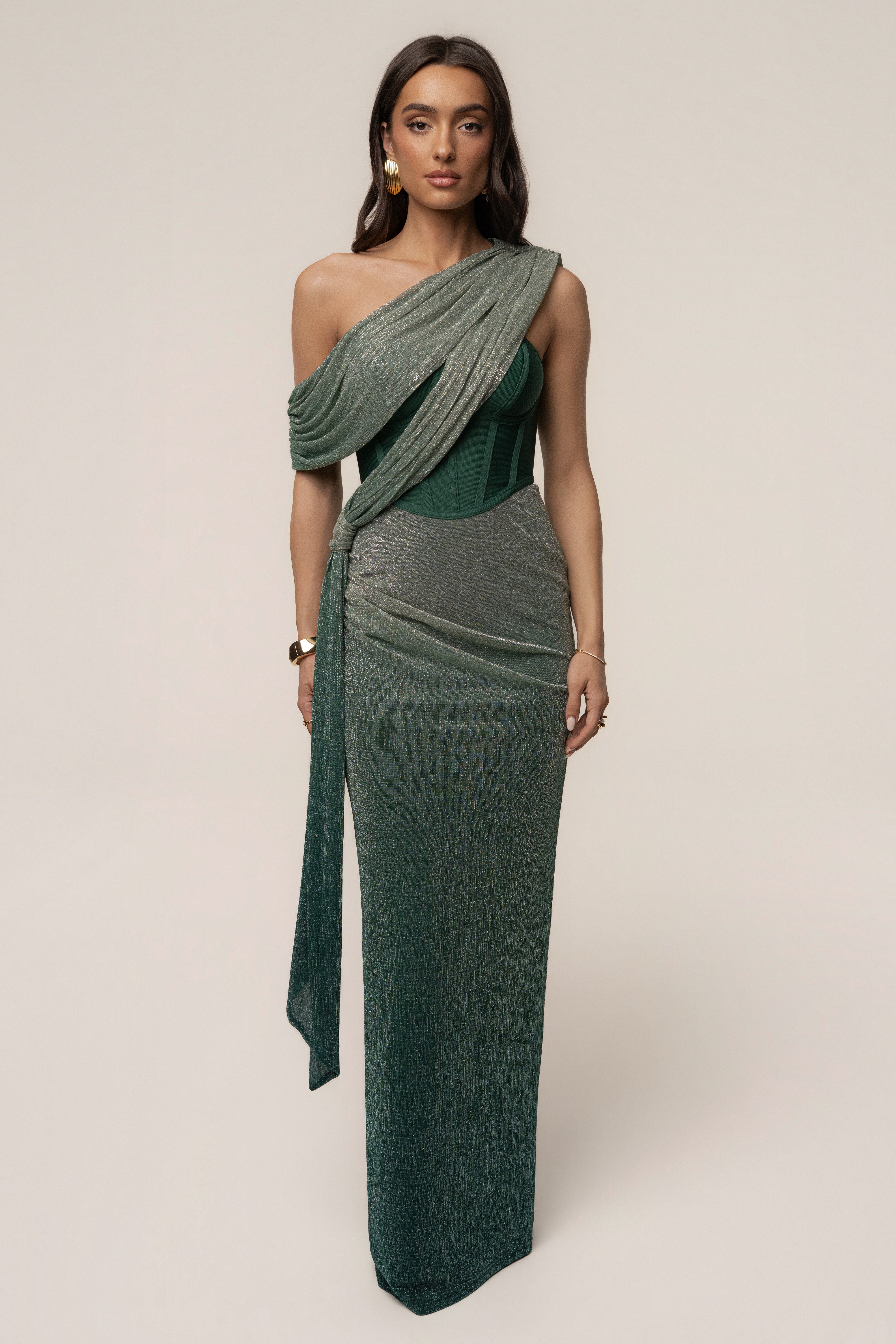« Céleste » — Robe Longue Drapée Bandage, Vert