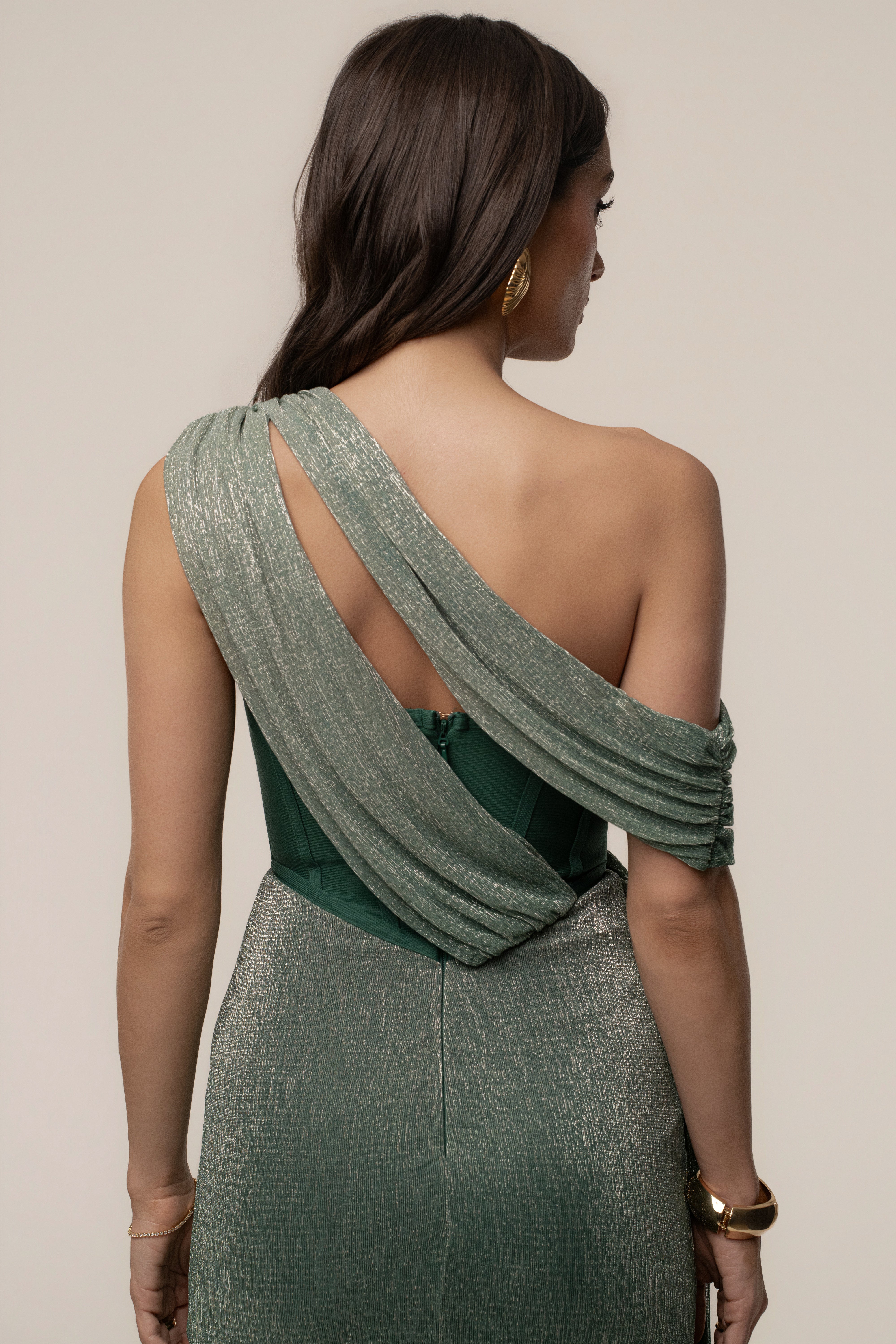 « Céleste » — Robe Longue Drapée Bandage, Vert