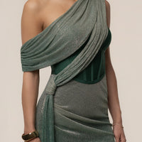 « Céleste » — Robe Longue Drapée Bandage, Vert