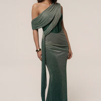 « Céleste » — Robe Longue Drapée Bandage, Vert