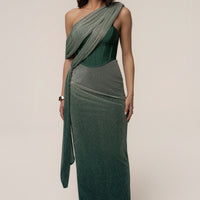« Céleste » — Robe Longue Drapée Bandage, Vert