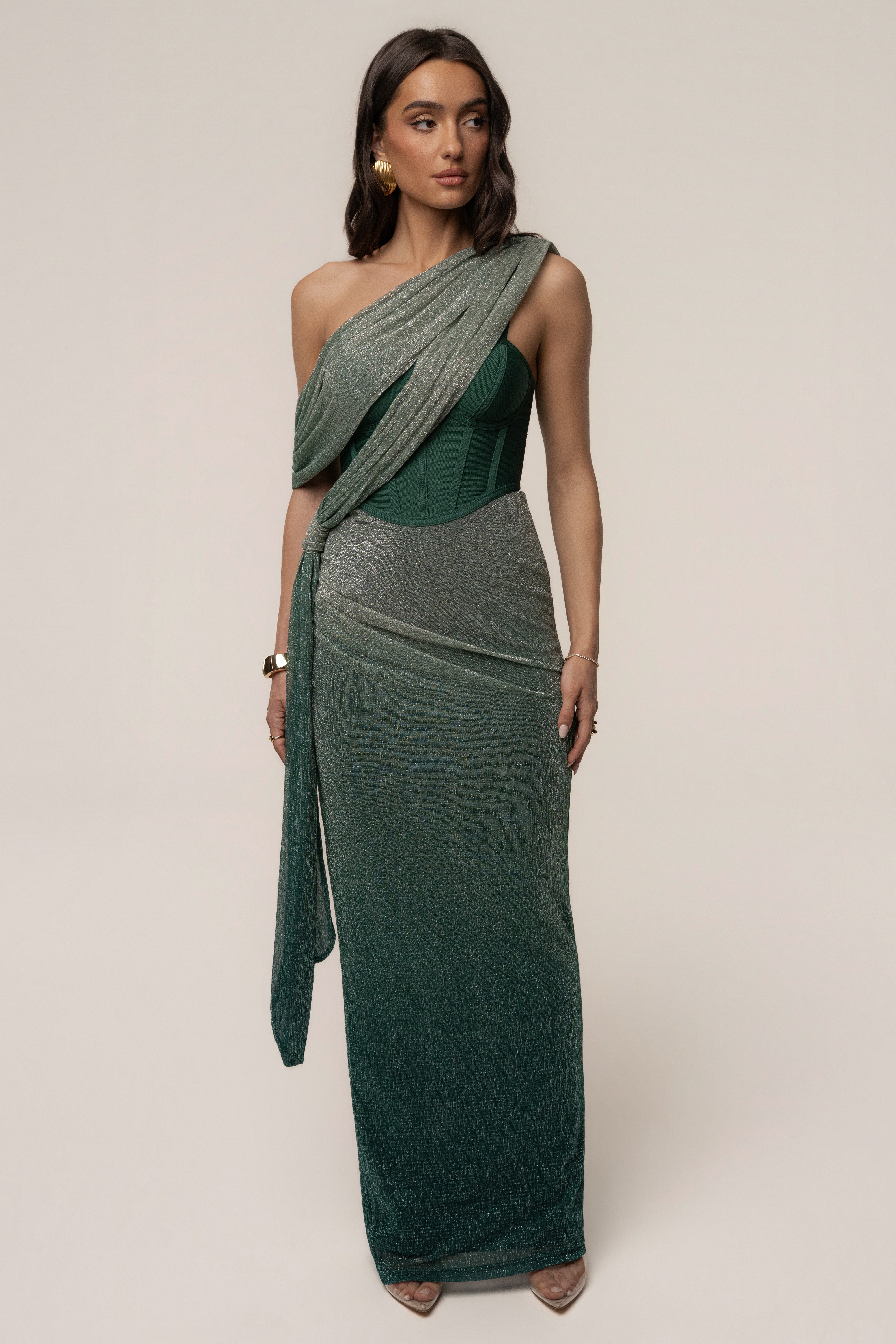 « Céleste » — Robe Longue Drapée Bandage, Vert