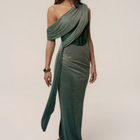 « Céleste » — Robe Longue Drapée Bandage, Vert