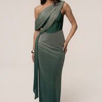 « Céleste » — Robe Longue Drapée Bandage, Vert