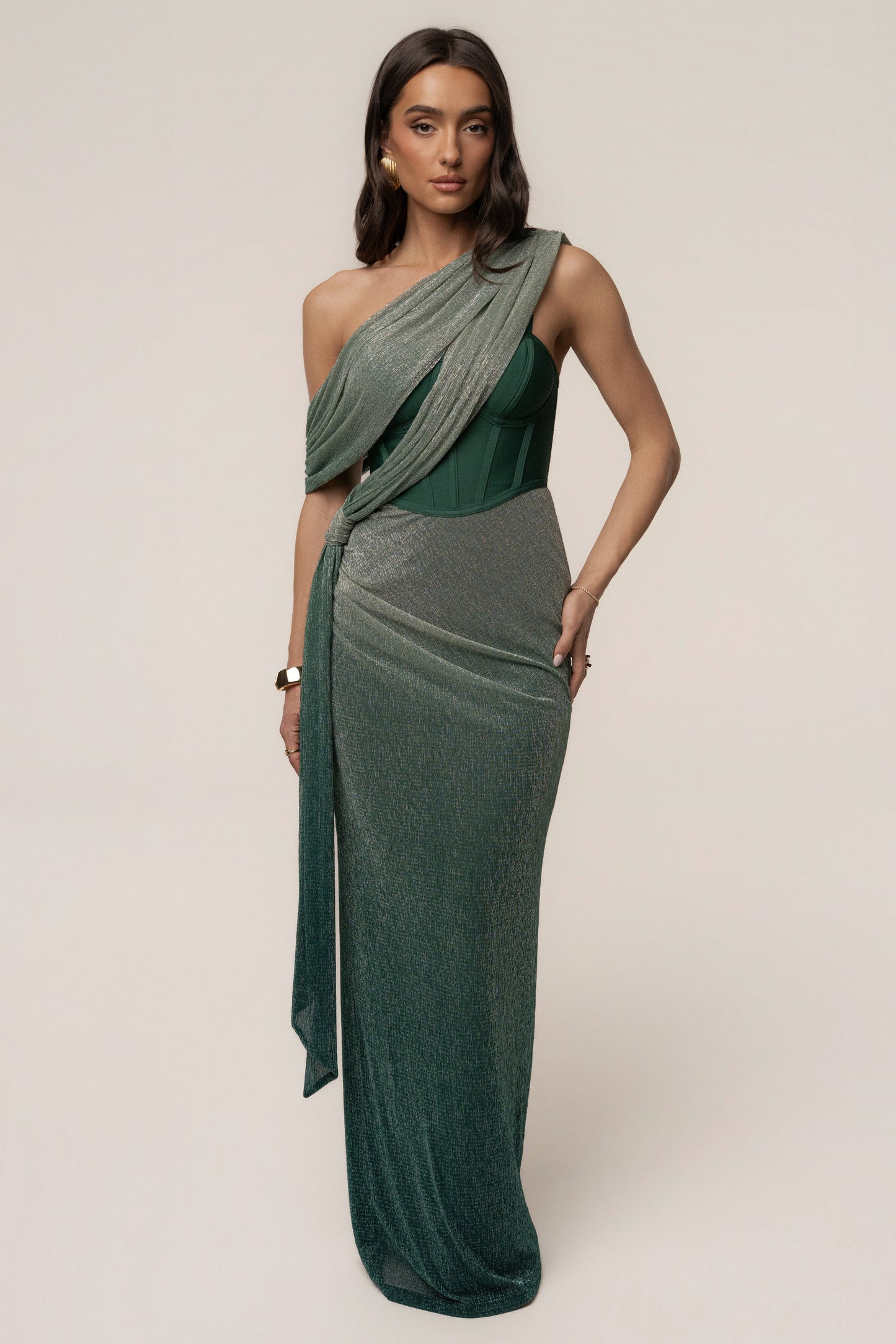 « Céleste » — Robe Longue Drapée Bandage, Vert