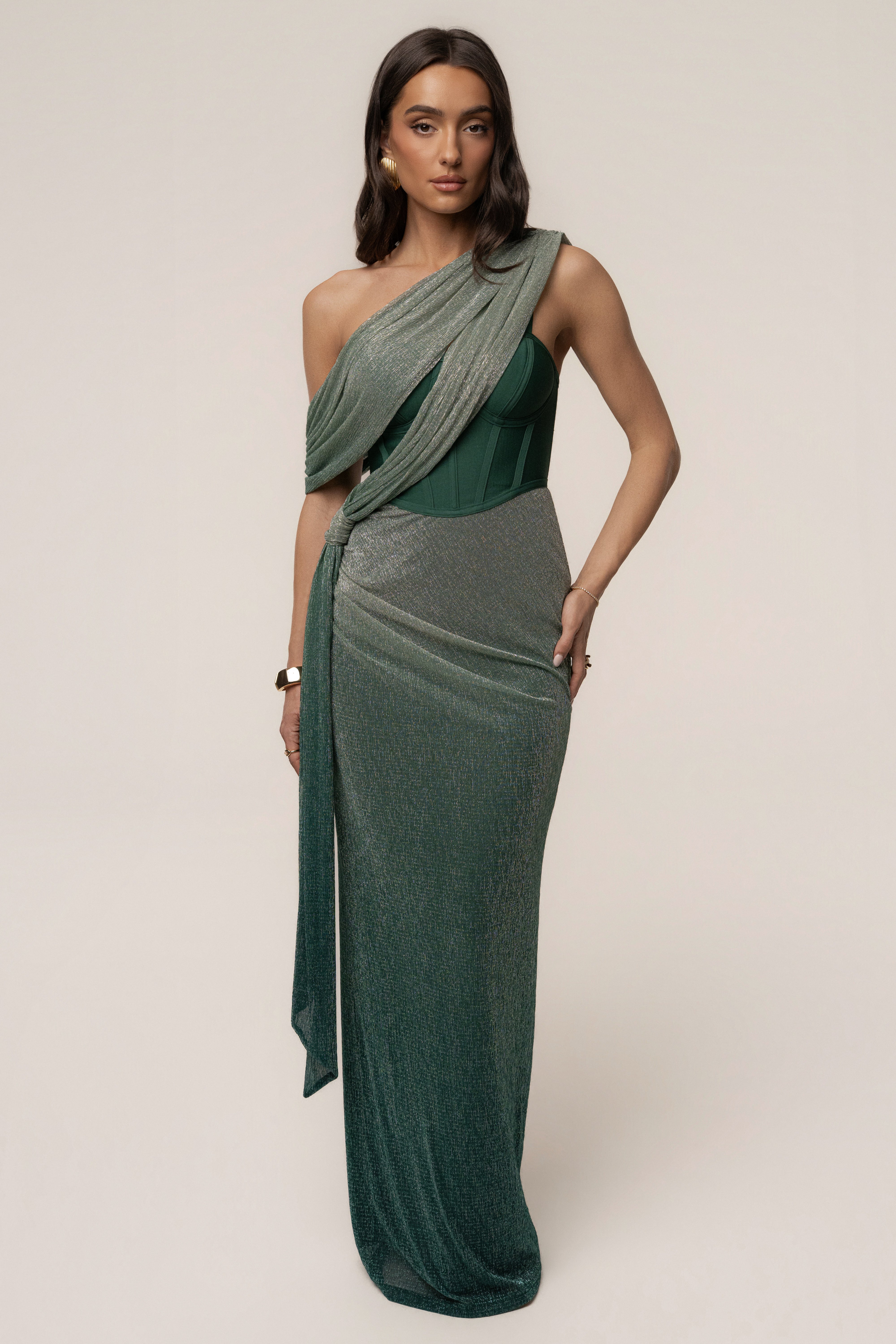 « Céleste » — Robe Longue Drapée Bandage, Vert