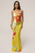 « Éden Tropical » — Robe Longue Fleurie en Satin, Jaune