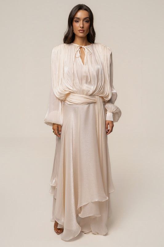 « Élégance Drapée » — Robe Longue, Crème