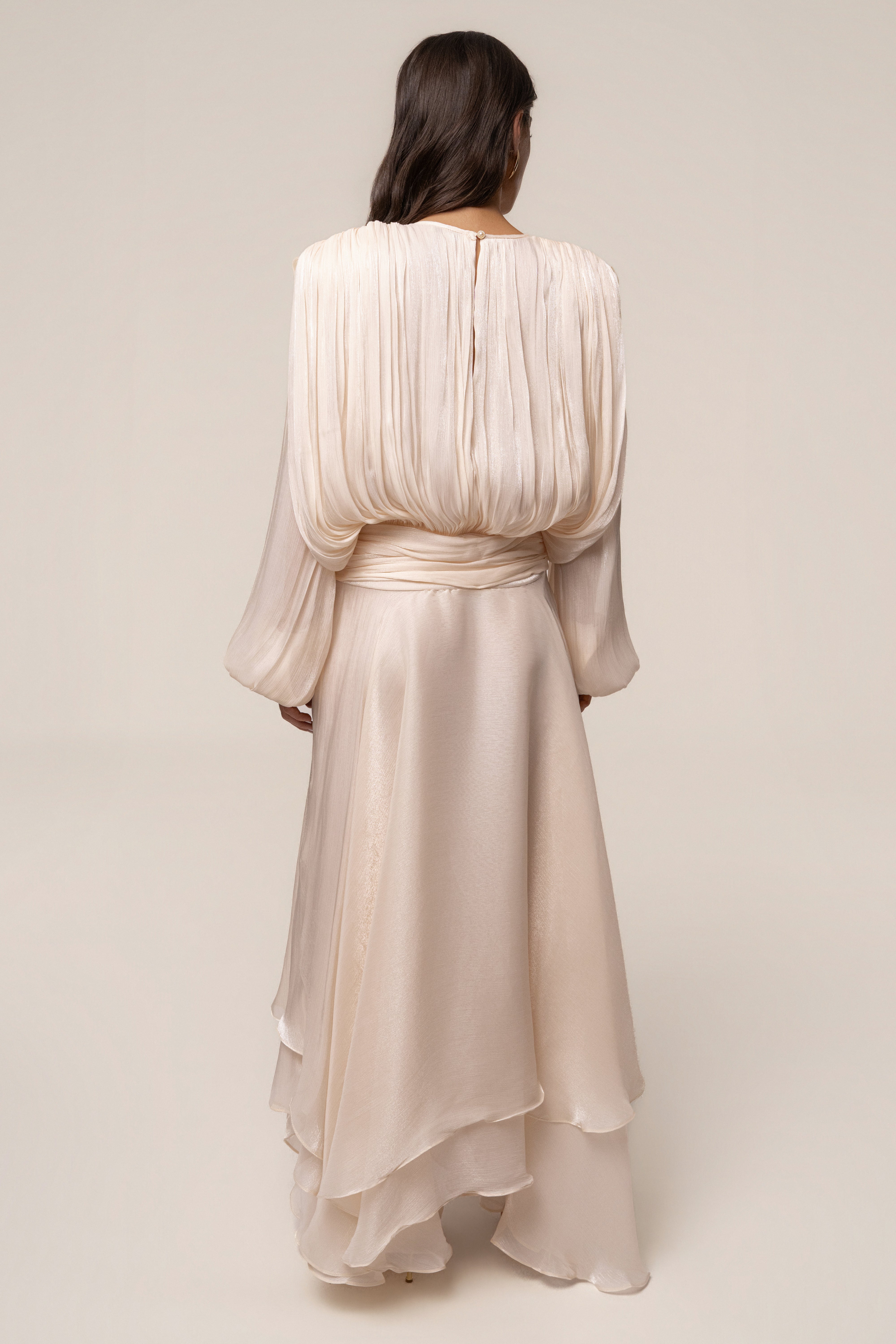 « Élégance Drapée » — Robe Longue, Crème