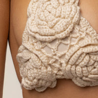« Sable Doré » — Bikini Triangle en Crochet Fleuri, Beige