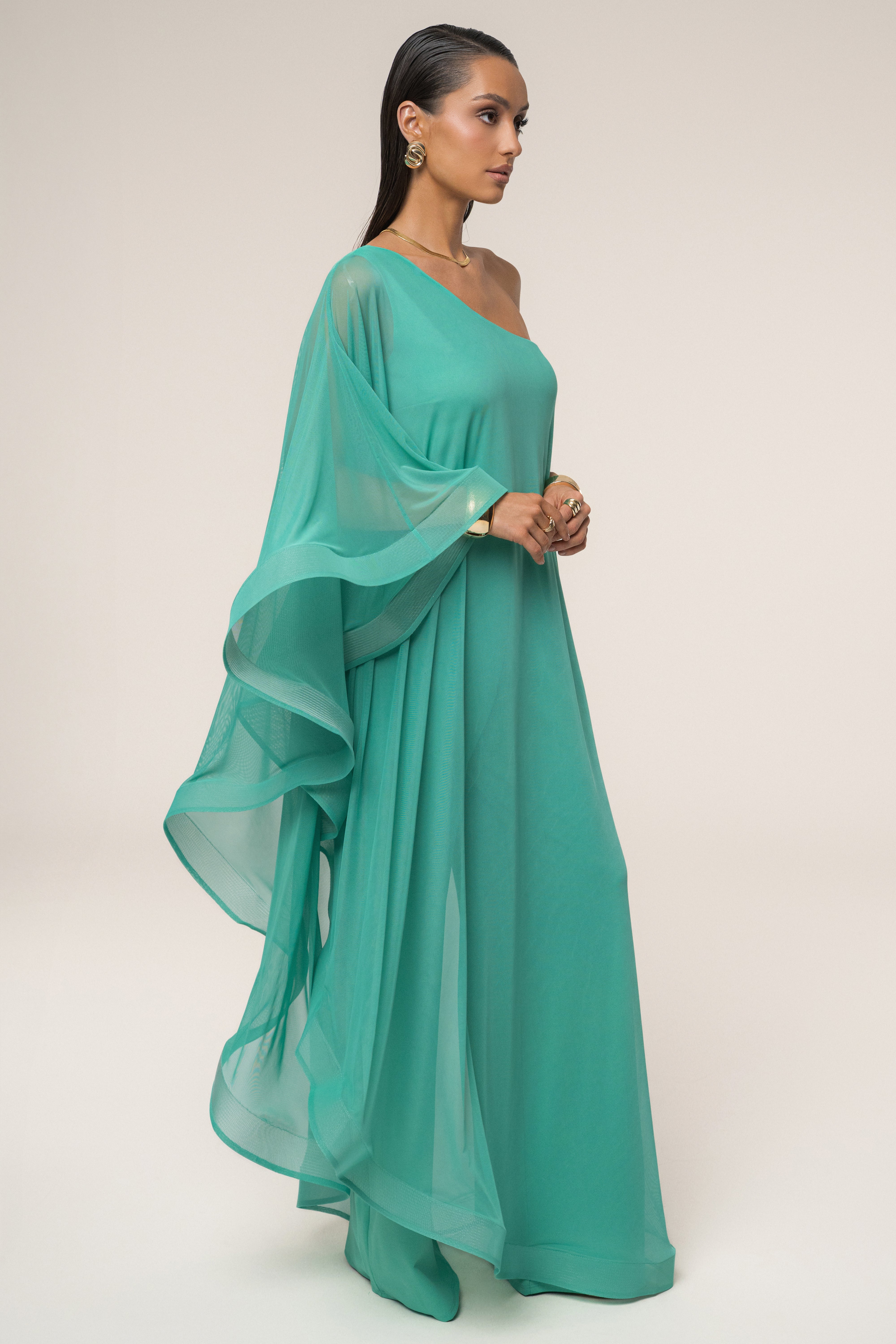 « Vague Nouvelle » — Combinaison Drapée Une Épaule, Turquoise