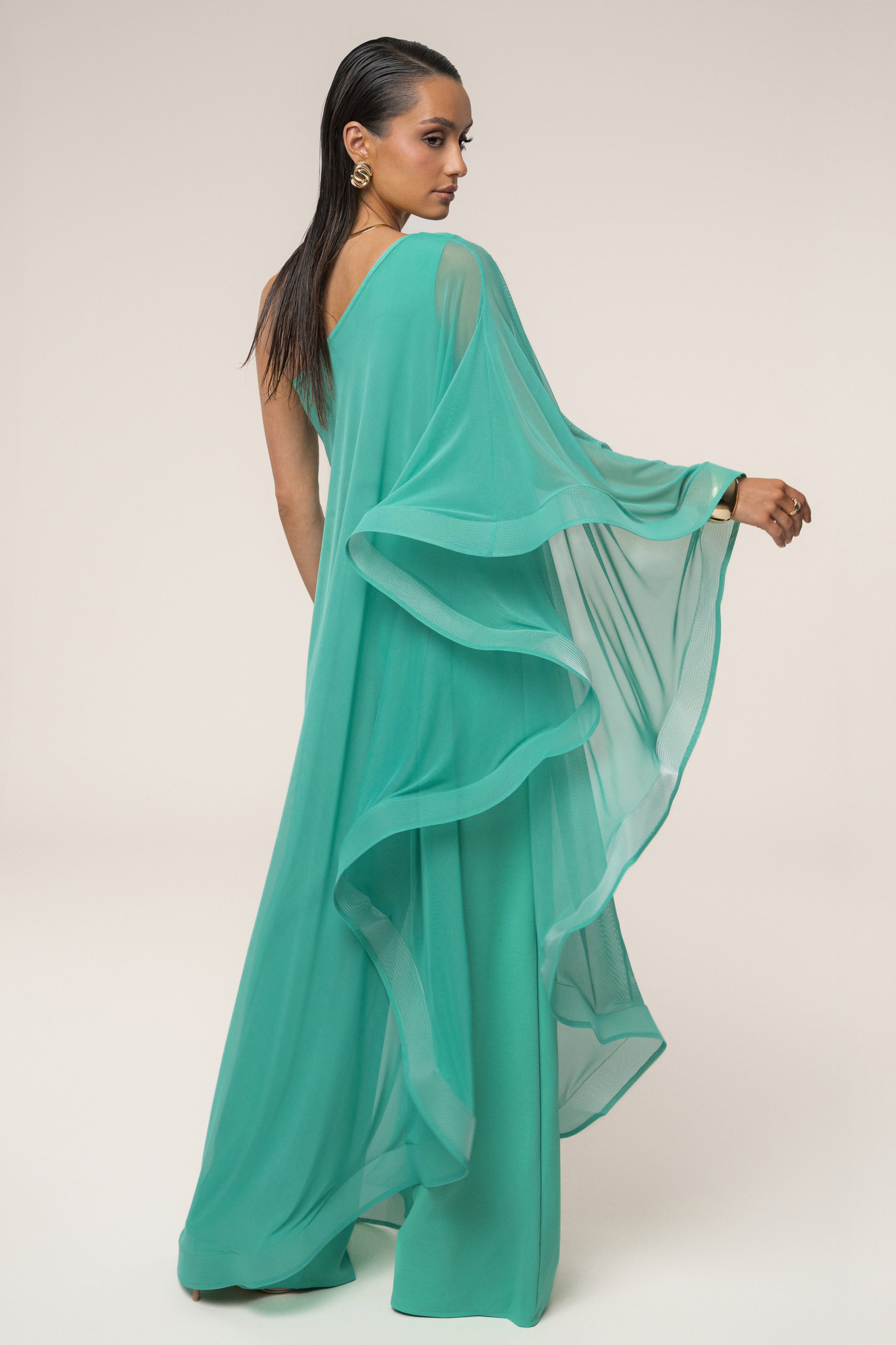 « Vague Nouvelle » — Combinaison Drapée Une Épaule, Turquoise