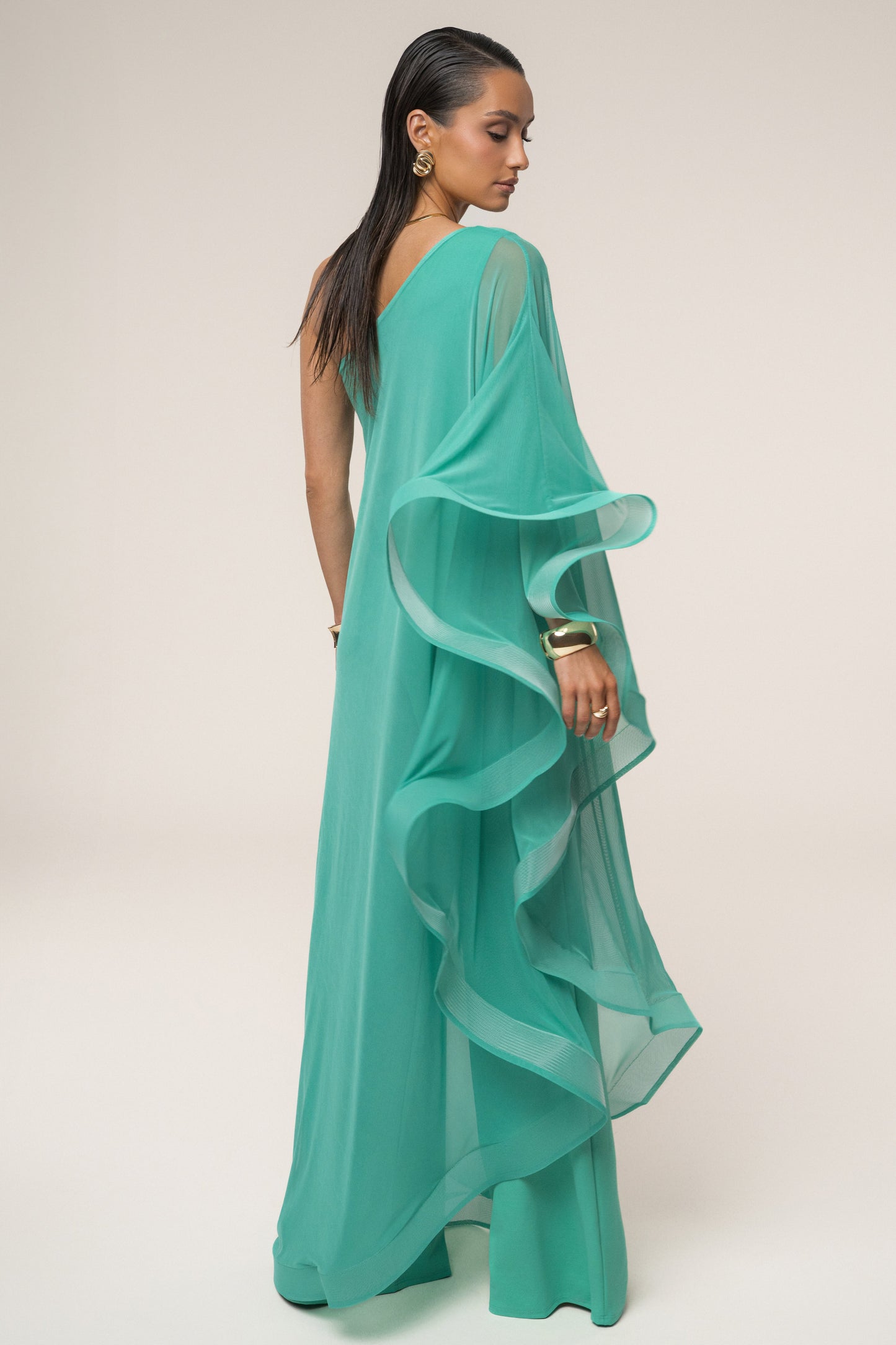 « Vague Nouvelle » — Combinaison Drapée Une Épaule, Turquoise