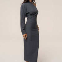 « Brume d’Argent » — Robe Midi Asymétrique, Gris