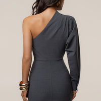 « Brume d’Argent » — Robe Midi Asymétrique, Gris