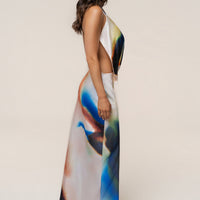 « Delmara » — Robe Longue Drapée Satinée, Multicolore