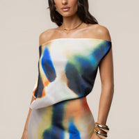 « Delmara » — Robe Longue Drapée Satinée, Multicolore