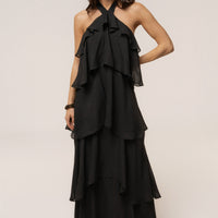 « Tête dans les Nuages » — Robe Longue en Mousseline, Noir