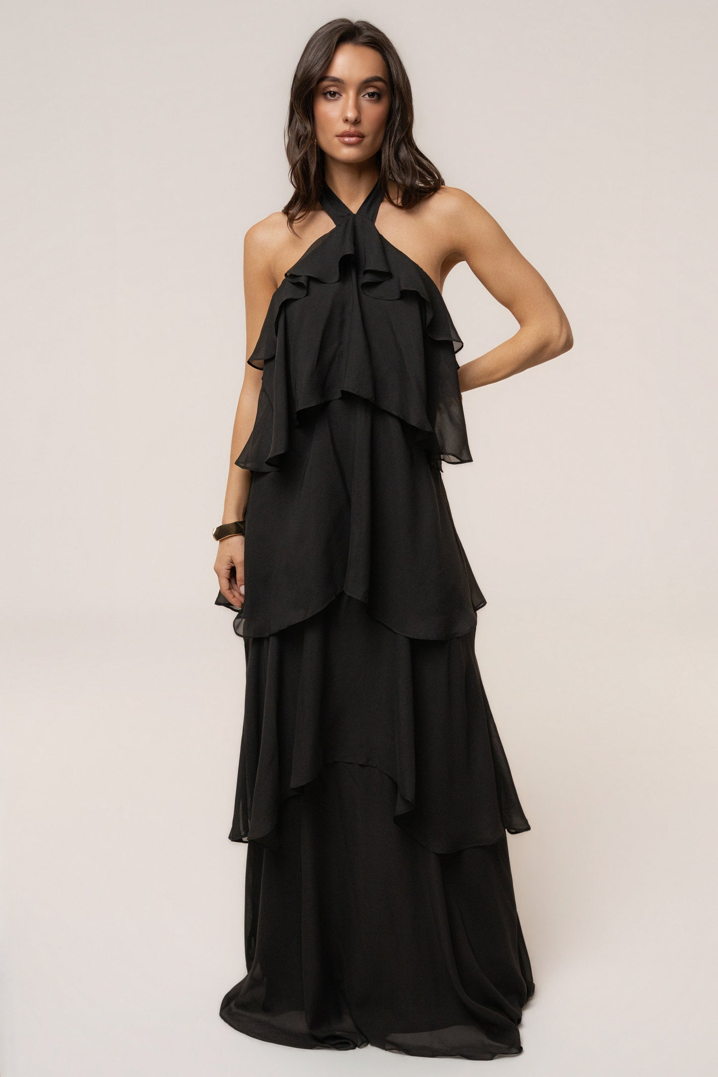 « Tête dans les Nuages » — Robe Longue en Mousseline, Noir