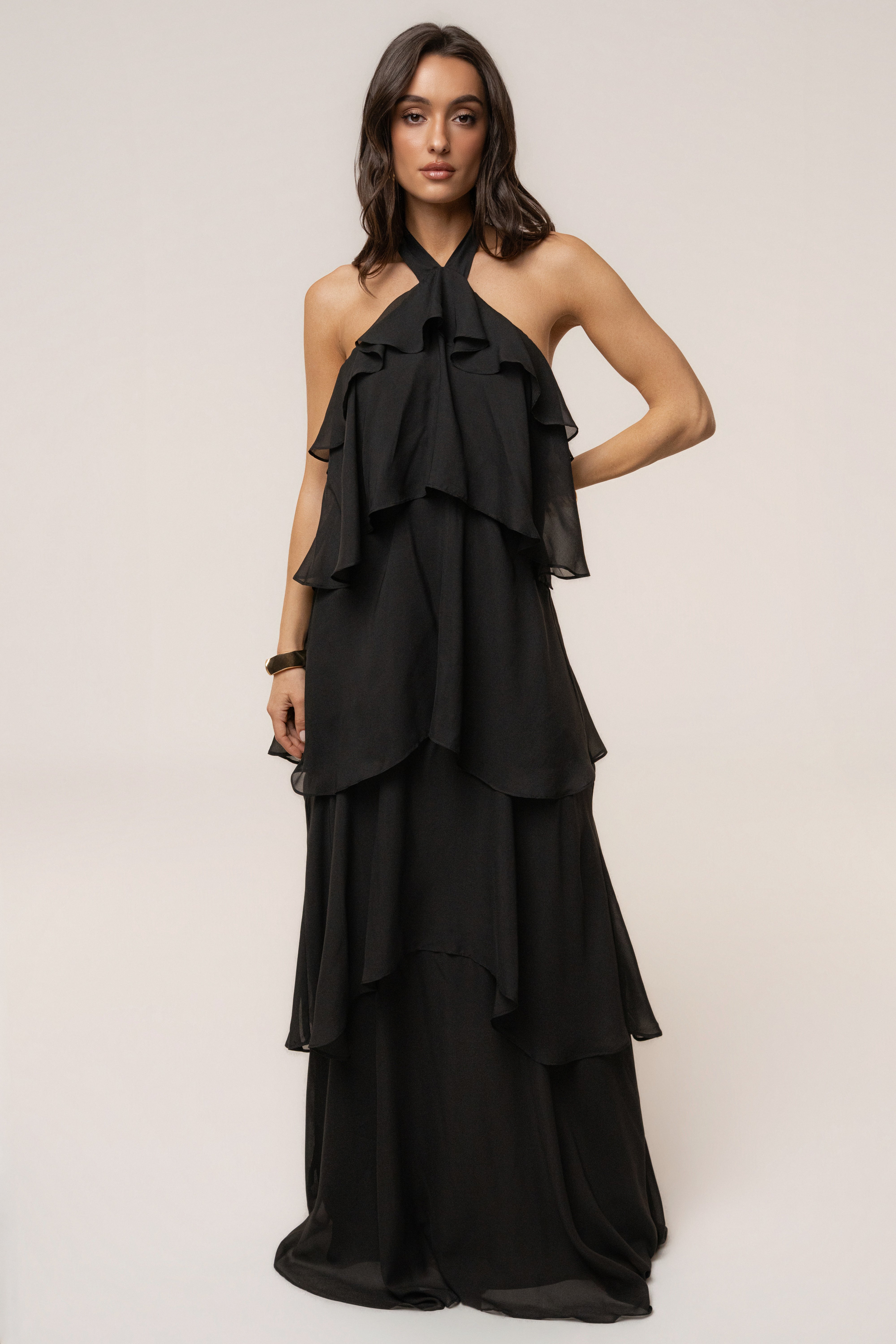 « Tête dans les Nuages » — Robe Longue en Mousseline, Noir