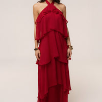 « Tête dans les Nuages » — Robe Longue en Mousseline, Rouge