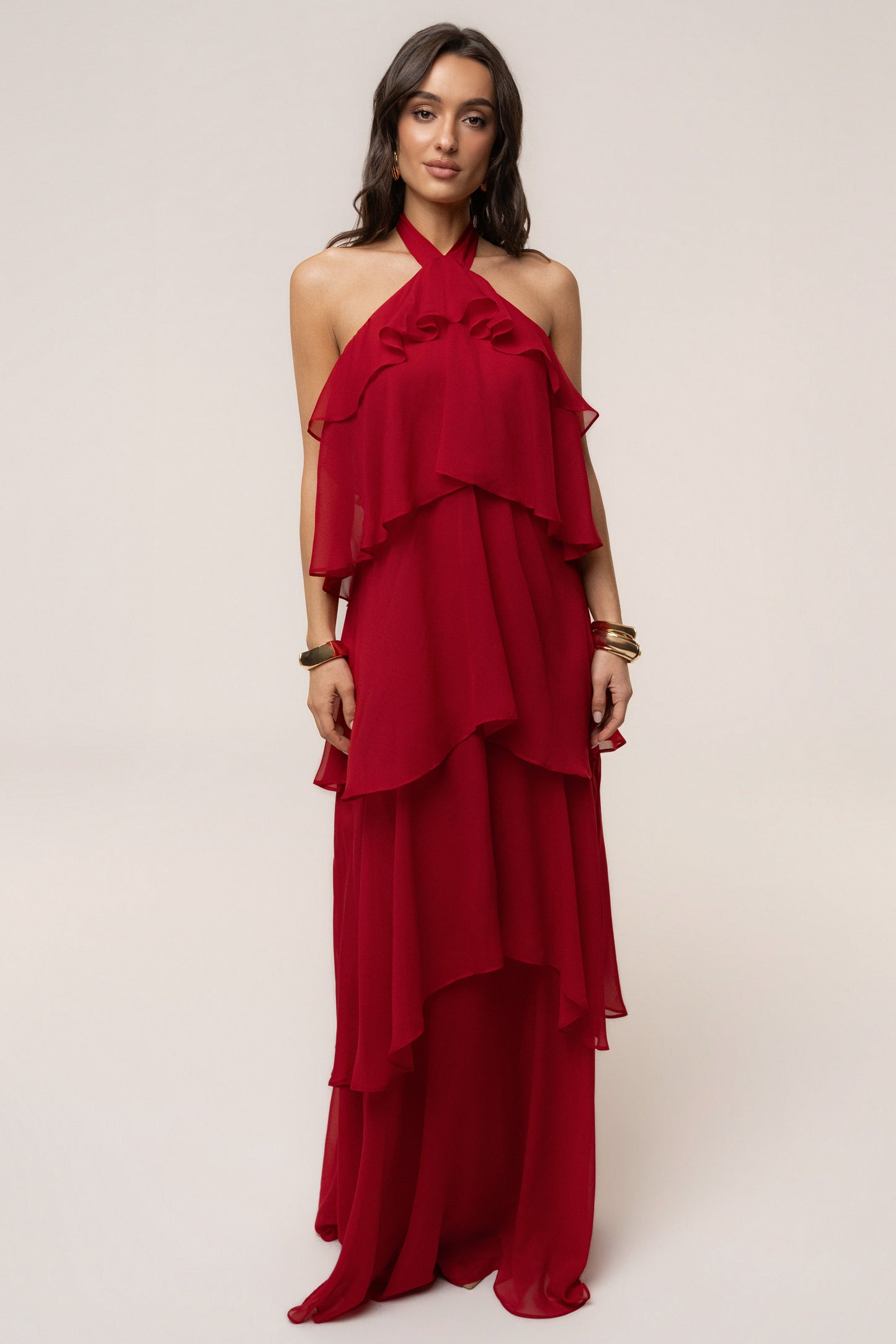 « Tête dans les Nuages » — Robe Longue en Mousseline, Rouge