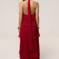 « Tête dans les Nuages » — Robe Longue en Mousseline, Rouge