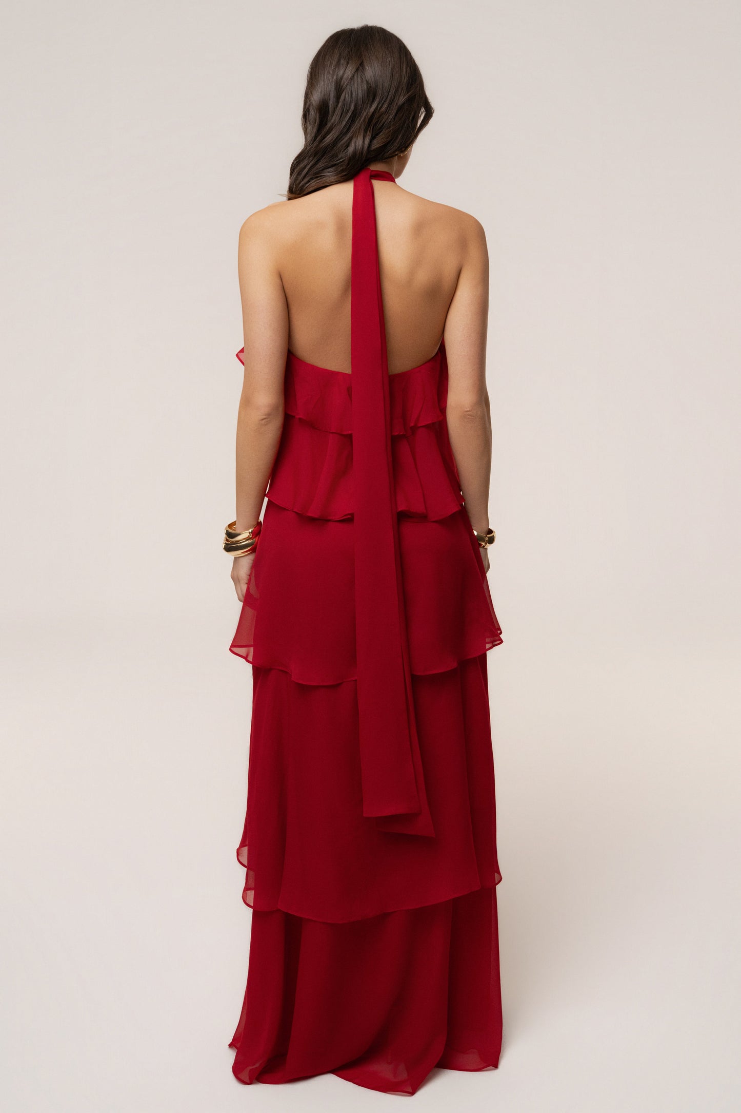 « Tête dans les Nuages » — Robe Longue en Mousseline, Rouge