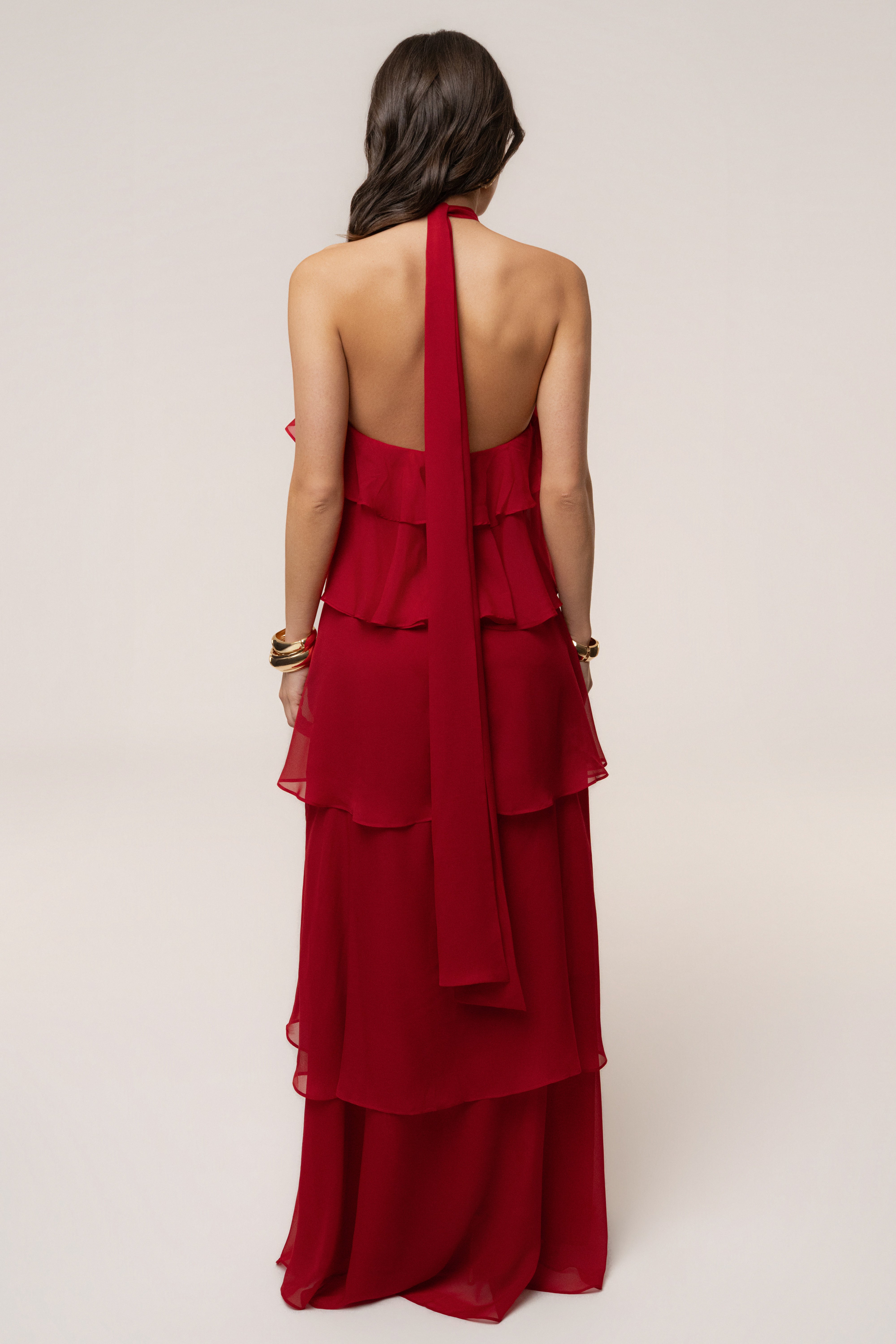 « Tête dans les Nuages » — Robe Longue en Mousseline, Rouge