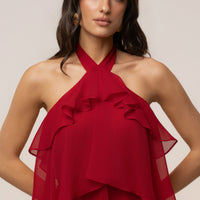 « Tête dans les Nuages » — Robe Longue en Mousseline, Rouge