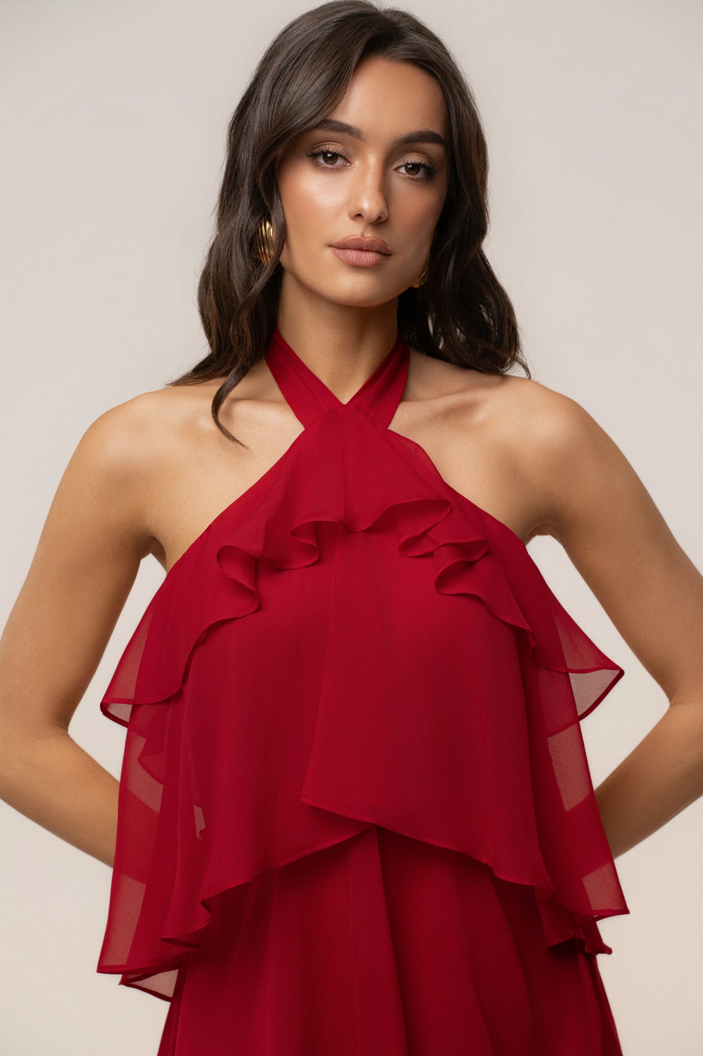 « Tête dans les Nuages » — Robe Longue en Mousseline, Rouge