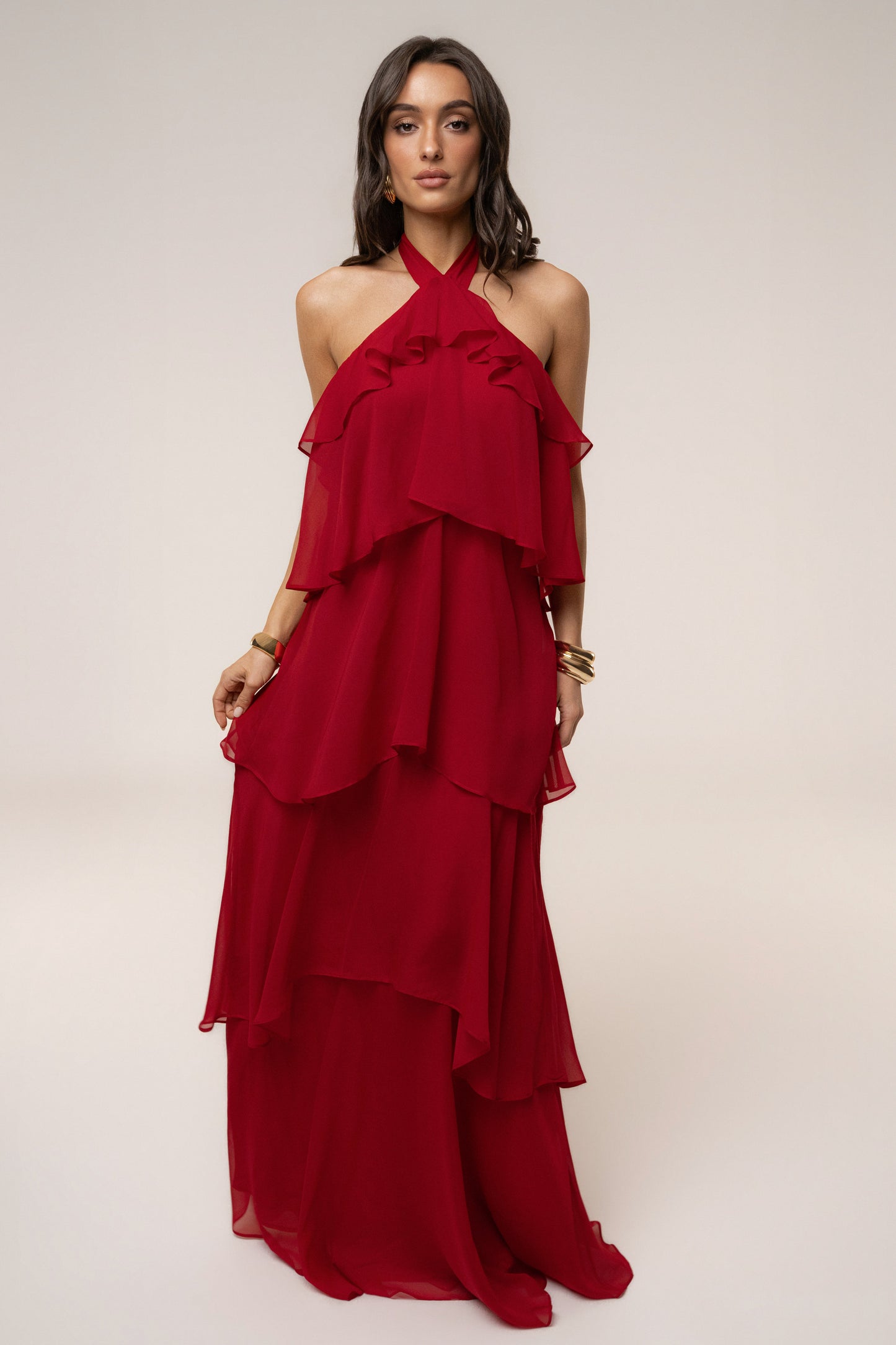 « Tête dans les Nuages » — Robe Longue en Mousseline, Rouge