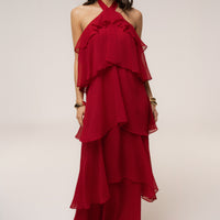 « Tête dans les Nuages » — Robe Longue en Mousseline, Rouge