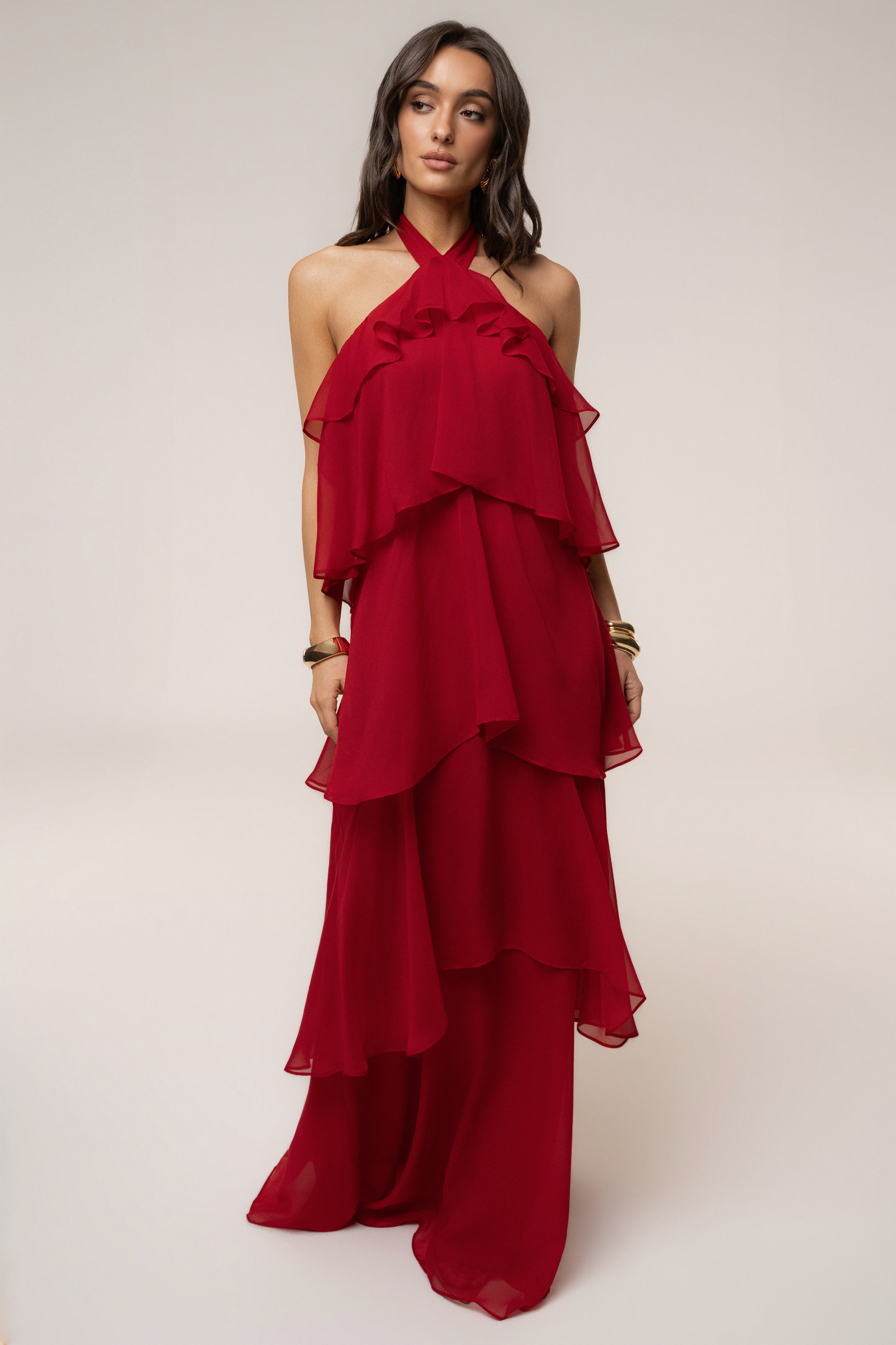« Tête dans les Nuages » — Robe Longue en Mousseline, Rouge