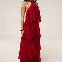 « Tête dans les Nuages » — Robe Longue en Mousseline, Rouge